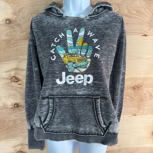 Jedco Jeep Beach Catch A Wave Peace Sign Gray Mineral Wash Hoodie M